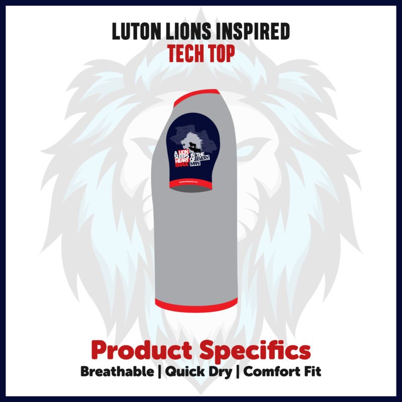 Luton Lions Inspired Tech Top Sleeve with Inspirational Running Quote