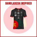 Bangladesh-Inspired Athletic Tech Top for Runners. with Bangladesh flag colors and sponsors' logos.