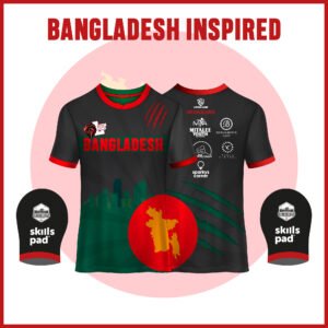 Bangladesh-Inspired Athletic Tech Top for Runners. Complete sports set with Bangladesh-inspired black t-shirt.