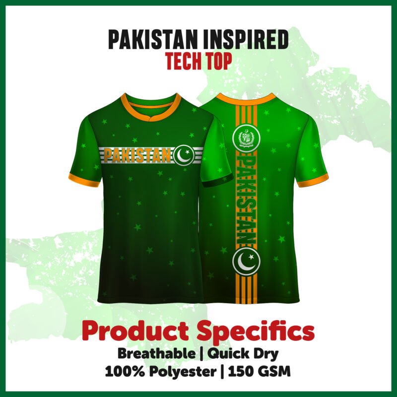 Elegant Pakistan Inspired Dual-Toned Tech Top with National Colors.