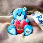 Blue Teddy Bear with Heart on Fabric