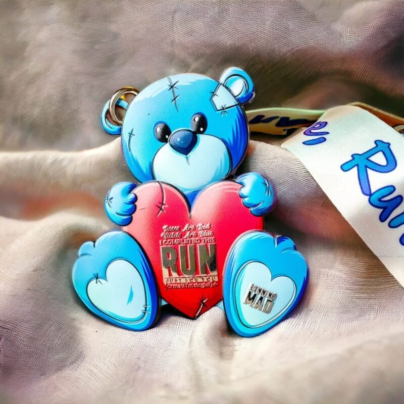 Blue Teddy Bear with Heart on Fabric