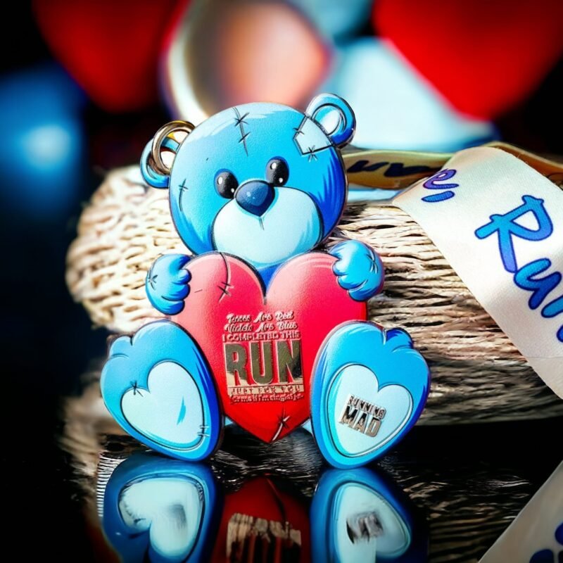 Reflective Blue Teddy Bear with Running Medal