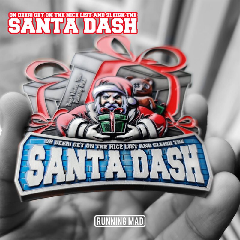 Santa Holding Gifts Santa Dash Medal