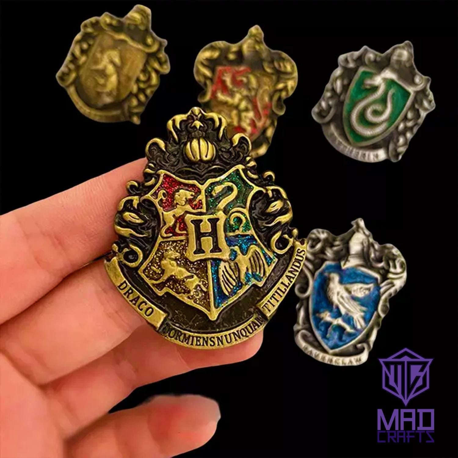 Wizard Academy House Crest Enamel Pin Set – Fantasy School Badge Brooch Gift, Magic School Houses Collectible Pin Badge Set