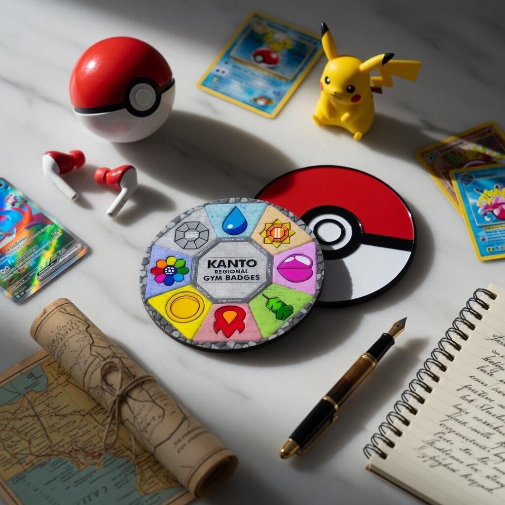 Gym Badge Medallion Collector Coin – 8 Badge Display, Engravable Gamer Keepsake, Retro Gaming Gift