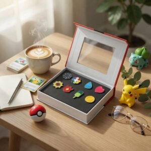 Gym Badge Pin Set – 8 Collectible Enamel Badges with Display Box, Anime Gamer Collector Gift